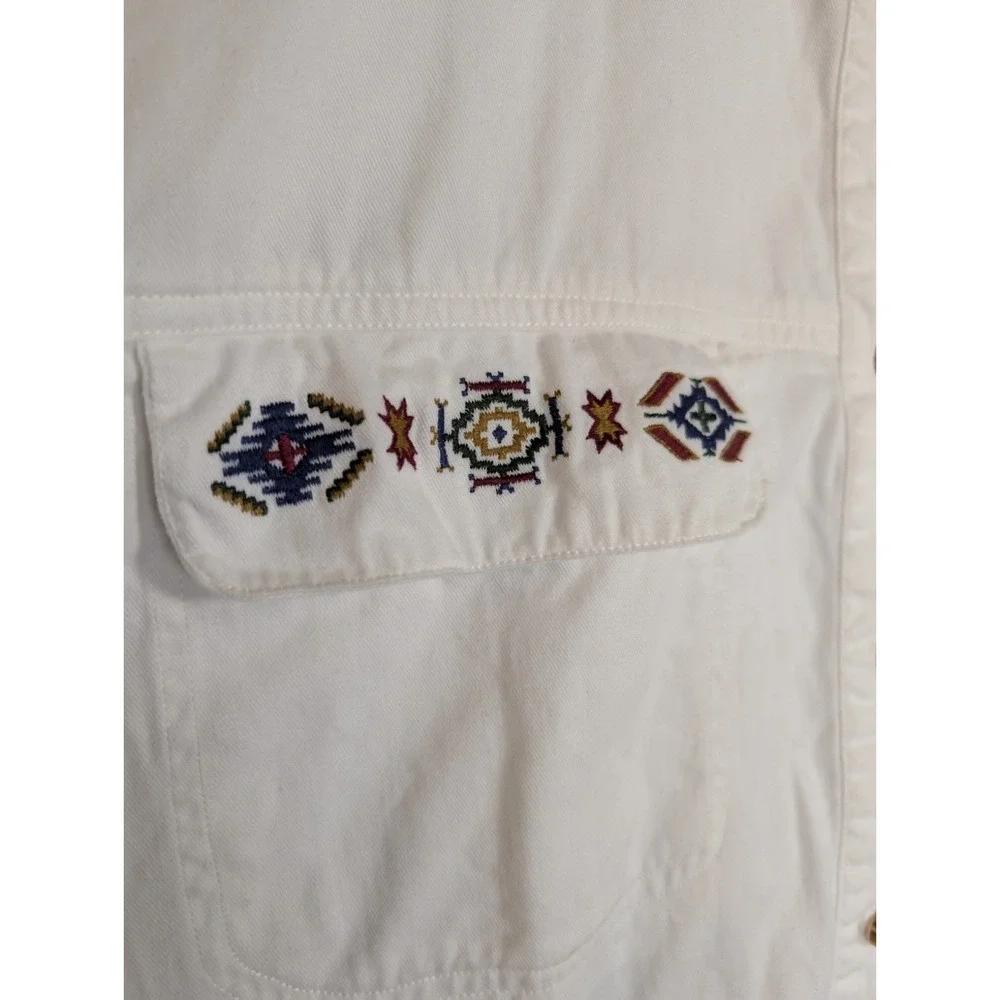 Vintage Jordache‎ Top Womens 1X Longsleeve Button Embroidered Southwestern White